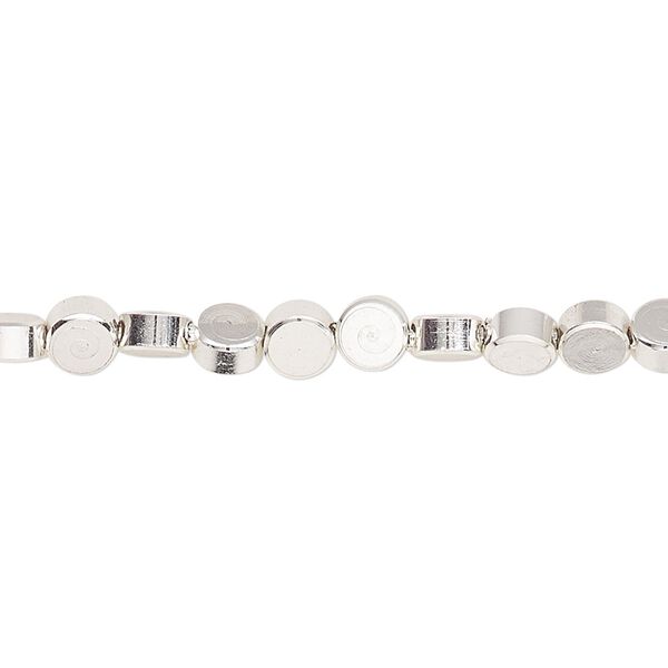 Bead, silver-finished brass, 4mm flat round. Sold per 8-inch strand. image number 0