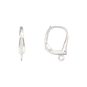 Ear wire leverback 1pkg2 sterling silver / cubic zirconia, 18mm / 10x3.5mm teardrop / closed loop, clear 1 pair