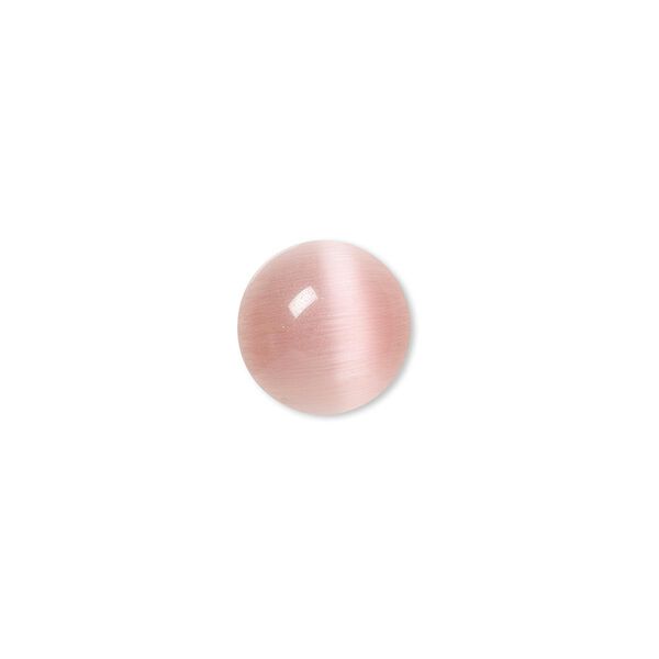 Cabochon, cat's eye glass (fiber optic glass), pink, 12mm calibrated round, quality grade. Sold per pkg of 10. image number 0