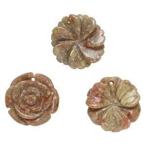 Autumn jasper 1pkg3, top-drilled carved flower drop natural mix 25x20mm-26x26mm