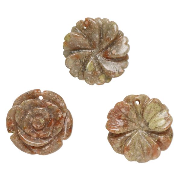 Autumn jasper 1pkg3, top-drilled carved flower drop natural mix 25x20mm-26x26mm image number 0