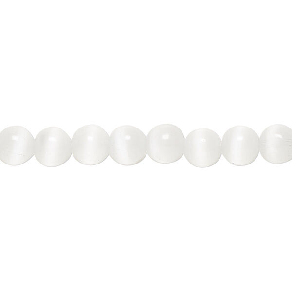 Bead, cat's eye glass (fiber optic glass), white, 6mm round, quality grade. Sold per 15-1/2" to 16" strand. image number 0