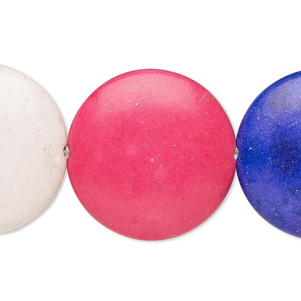 Bead, coated ceramic, multicolored, 24-25mm puffed flat round. Sold per 8-inch strand. image number 0