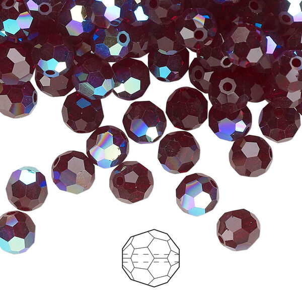 Bead 144pk garnet AB, Preciosa Czech crystal 6mm round image number 0
