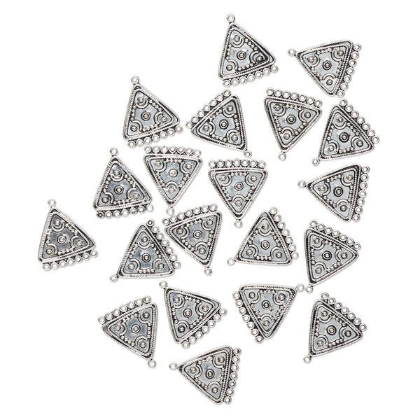 Connector, antique silver-finished "pewter" (zinc-based alloy), 22x19mm fancy triangle, 1 top / 7 bottom loops. Sold per pkg of 20. image number 0