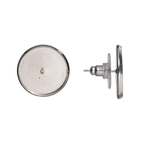 Earstud, stainless steel, 18mm round with 16mm round setting. Sold per pkg of 2 pairs. image number 0