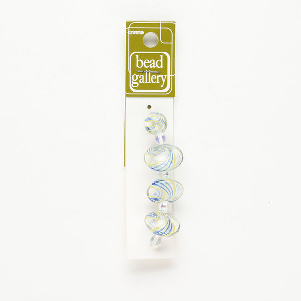 Bead 1pkg4 handblown glass, 12mm round / 19x12mm-21x13mm saucer / line design, assortment translucent clear / multicolored image number 0
