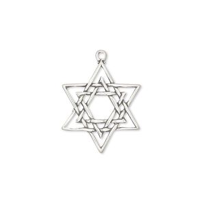 Drop, antiqued sterling silver, 19x18mm Star of David. Sold individually.