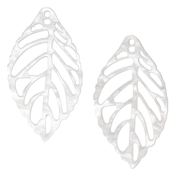Focal, resin, white, 39x22mm leaf with cutouts. Sold per pkg of 4. image number 0