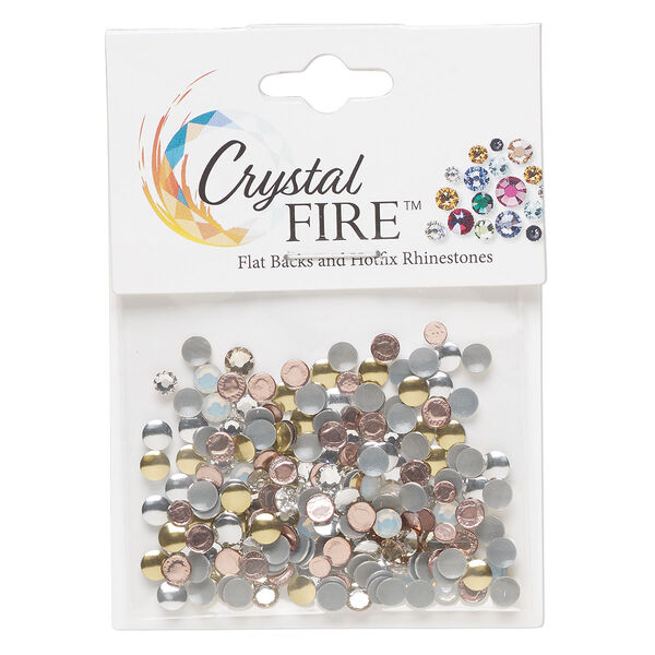 Flat back / rhinestud 1pkg200 mixed colors foil back / mixed platings, Crystal Fire® rhinestone / brass 4mm hotfix round / SS12-SS16 rose round image number 0