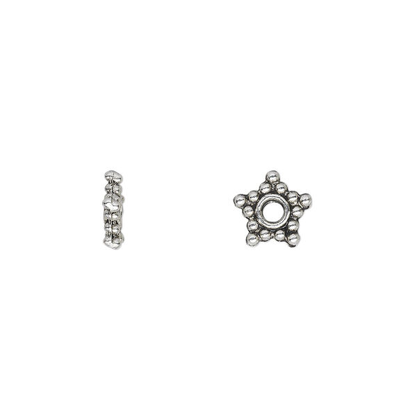 Bead, antique silver-plated "pewter" (zinc-based alloy), 8x2mm beaded star rondelle. Sold per pkg of 100. image number 0