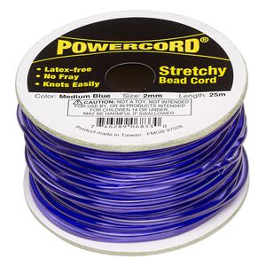 Cord, Powercord®, elastic, medium blue, 2mm, 21.5-pound test. Sold per 25-meter spool.