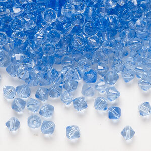Bead, glass 1pkg4oz, translucent light blue, 3-5mm bicone.