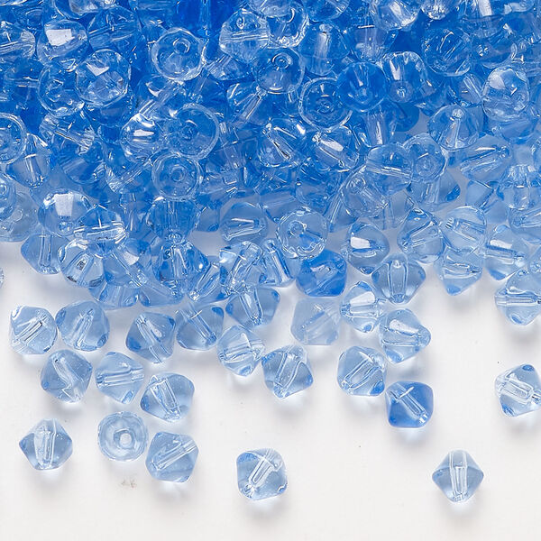 Bead, glass 1pkg4oz, translucent light blue, 3-5mm bicone. image number 0