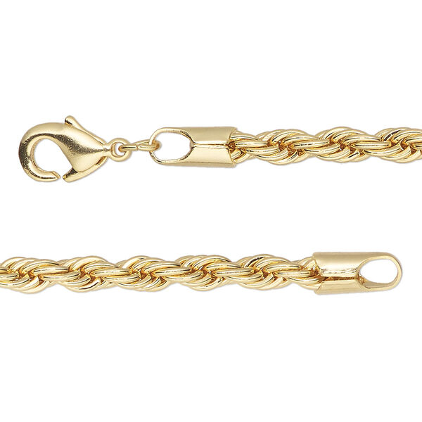 Chain, gold-finished brass, 4mm rope, 36 inches with lobster claw clasp. Sold individually. image number 0