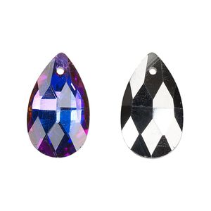 Drop, glass, opaque clear purple passion, 22x13mm teardrop. Sold per pkg of 8.