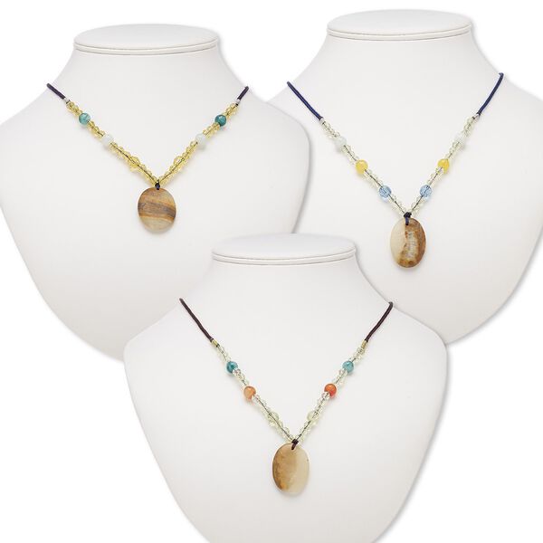 Italian "onyx" / multi-gemstone / acrylic 1pkg3, oval necklace continuous 20-24 inch mix 33x23mm-34x26mm image number 0