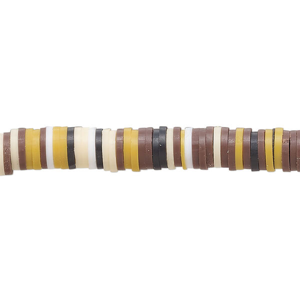 Bead, polymer clay, opaque multi-brown, 6x1.5mm heishi. Sold per pkg of (2) 16-inch strands. image number 0