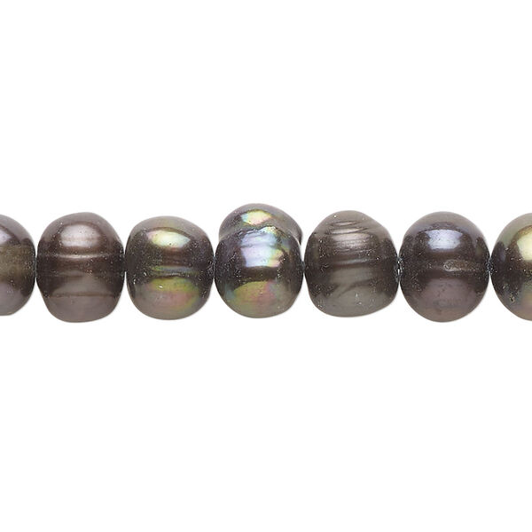 Pearl, cultured freshwater (dyed), dark peacock, 7-8mm semi-round, C grade, Mohs hardness 2-1/2 to 4. Sold per 16-inch strand. image number 0