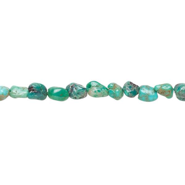 Bead, turquoise (dyed / stabilized), blue-green, small to medium pebble, Mohs hardness 5 to 6. Sold per 15" to 16" strand. image number 0