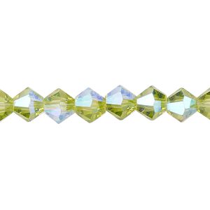 Bead 1pk transparent peridot green AB, Celestial Crystal® 8mm bicone 15.5-16 inch