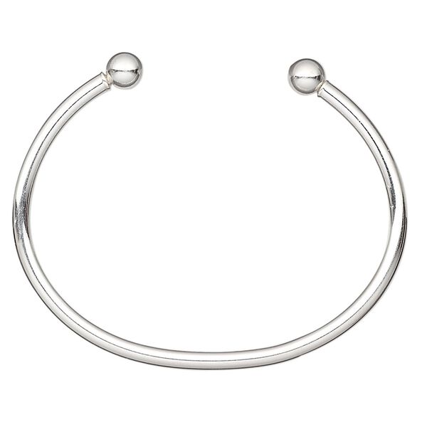 Bracelet, cuff, Create Compliments®, sterling silver, 3mm wide with (2) 6mm twist-off ball ends, adjustable from 6 to 6-1/2 inches. Sold individually. image number 0