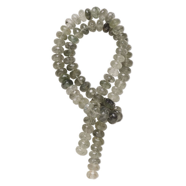 Bead, tourmalinated quartz (natural), 6x4mm-7x5mm hand-cut micro-faceted rondelle, B+ grade, Mohs hardness 7. Sold per 14-inch strand, approximately 75 beads. image number 0