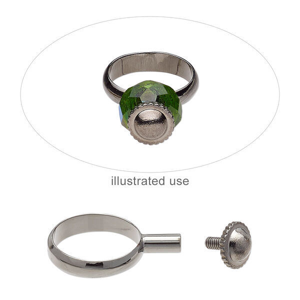 Ring, gunmetal-plated brass, 4.5mm wide with 8mm post and twist-off top, size 8. Sold individually. image number 0