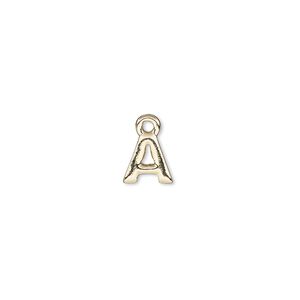 Charm, gold-finished "pewter" (zinc-based alloy), 7.5x7.5mm alphabet letter A. Sold per pkg of 2.