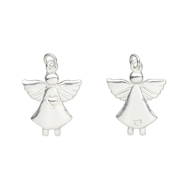 Charm, sterling silver, 13x12mm two-sided angel with 3mm closed jump ring. Sold individually. image number 0