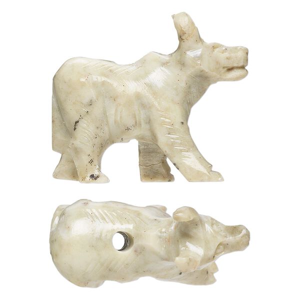 Soapstone 1pkg2, vertically-drilled hand-carved standing water buffalo bead 35x22mm-38x33mm image number 0