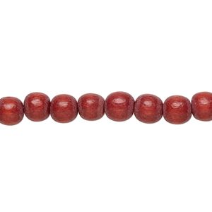 Bead 1pkg1, Taiwanese cheesewood (dyed / waxed), rust brown, 5-6mm round, 15-1/2 to 16 inches.