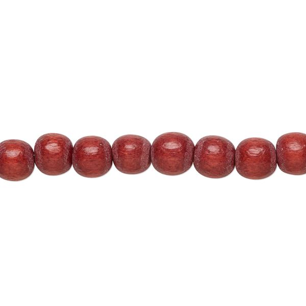 Bead 1pkg1, Taiwanese cheesewood (dyed / waxed), rust brown, 5-6mm round, 15-1/2 to 16 inches. image number 0