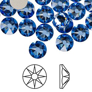 Flat back 12pk sapphire foil back, Crystal Passions® 8.412-8.672mm rose round SS40 2088