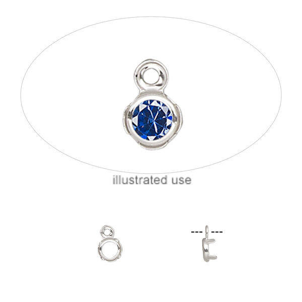Drop, sterling silver, 4mm round with 3mm 4-prong low wall bezel setting. Sold per pkg of 2. image number 0