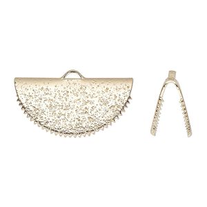 Ribbon crimp end, gold-finished brass, 25x12mm stardust fan. Sold per pkg of 10.