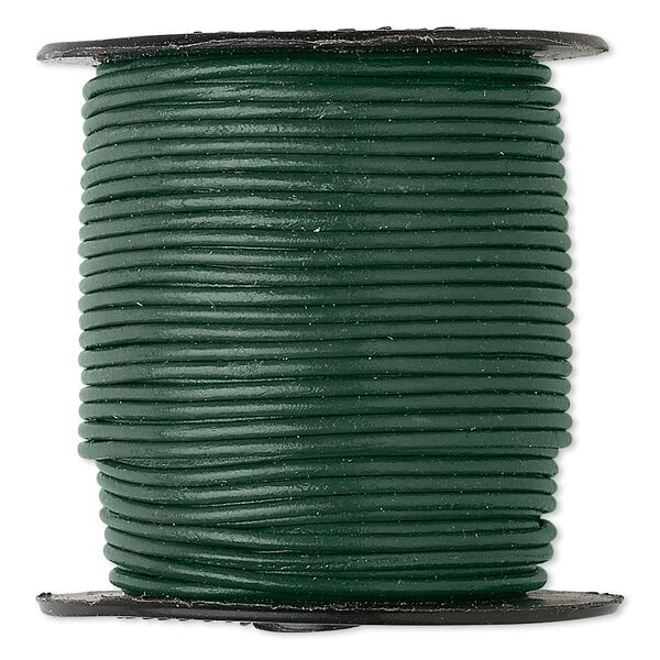 Cord, leather (dyed), dark green, 1-1.2mm round. Sold per 25-yard spool. image number 0