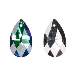 Drop, glass, opaque clear Bermuda green, 22x13mm teardrop. Sold per pkg of 8.