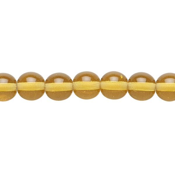 Bead, Czech glass druk, transparent honey, 8mm round. Sold per 15-1/2" to 16" strand. image number 0