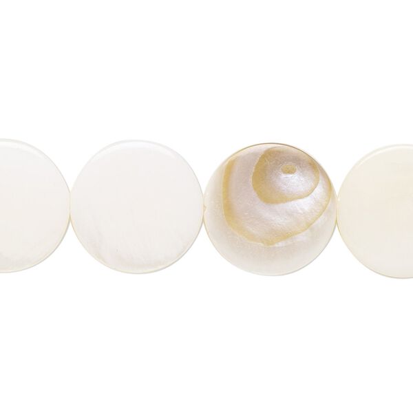Mother-of-pearl shell 1pkg1, flat round bead 14 inch white 14-15mm image number 0