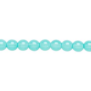 Bead, Czech dipped décor glass druk, light turquoise blue, 6mm round. Sold per 15-1/2" to 16" strand.