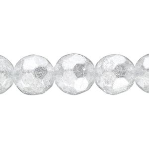 Bead, glass, translucent silver, 11-12mm faceted round with glitter. Sold per 8-inch strand, approximately 15 beads.