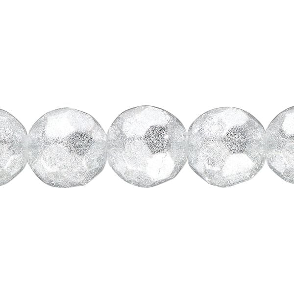 Bead, glass, translucent silver, 11-12mm faceted round with glitter. Sold per 8-inch strand, approximately 15 beads. image number 0