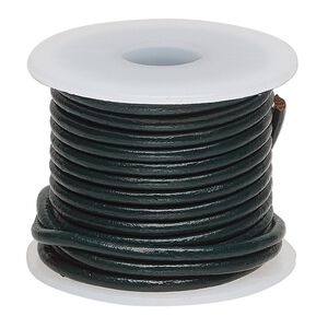 Cord, leather (dyed), dark green, 2mm round. Sold per 5-yard spool.