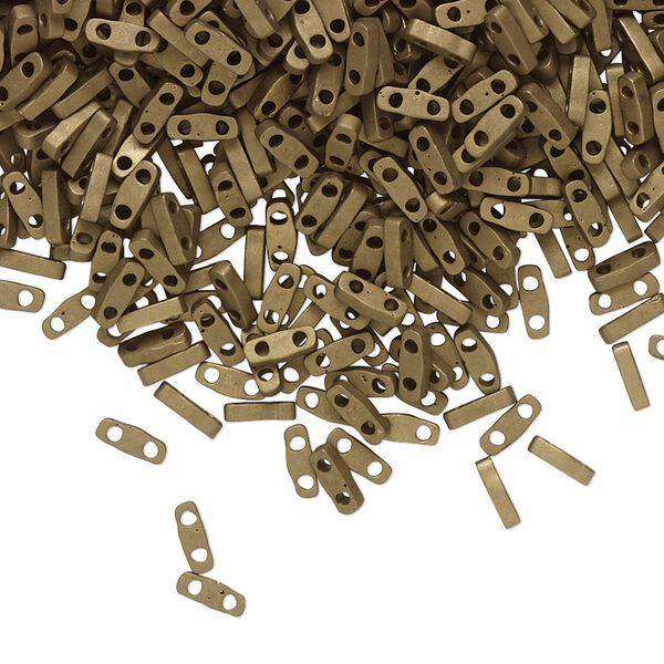 Seed bead, TILA®, glass, pkg/5g, 5x1.2mm quarter tila rectangle, opaque matte metallic dark bronze, (QTL-2006). image number 0