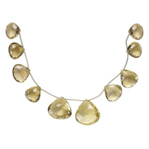 Golden quartz 1pkg10, hand-cut top-drilled faceted puffed teardrop bead graduated 15x14mm-26x26mm