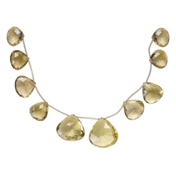 Golden quartz 1pkg10, hand-cut top-drilled faceted puffed teardrop bead graduated 15x14mm-26x26mm image number 0