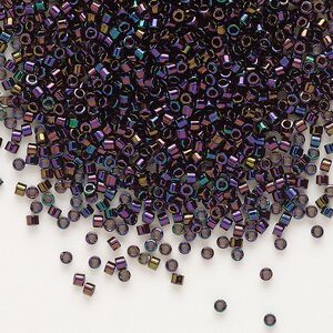 Seed bead, Delica®, glass, pkg/250g, #11 round, opaque metallic iris dark plum (DB-0004).