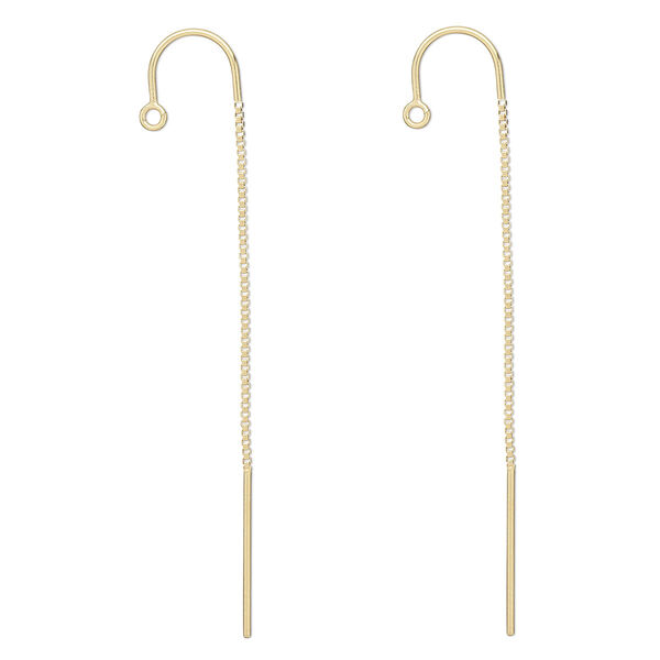 Ear thread, 14Kt gold-filled, 2-1/4 inch box chain with hook and open loop. Sold per pair. image number 0