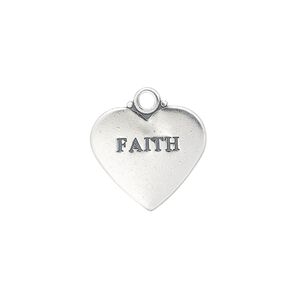 Charm, antiqued sterling silver, 17x15mm double-sided heart with "FAITH." Sold individually.